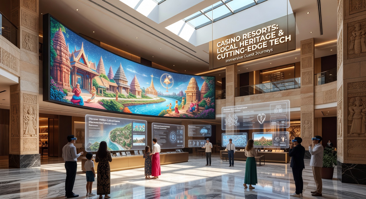 Immersive digital heritage exhibit inside a casino resort with synchronized projections and cultural storytelling elements