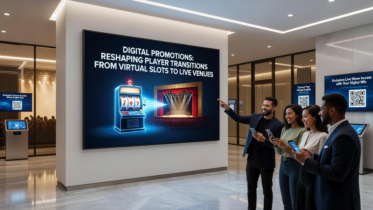 Players using mobile apps to redeem digital slot rewards at a live entertainment venue with concerts and dining options