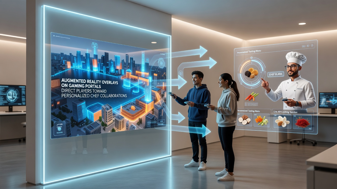 Players interacting with AR overlays that highlight after-dark performance schedules and chef event access within an integrated resort gaming area