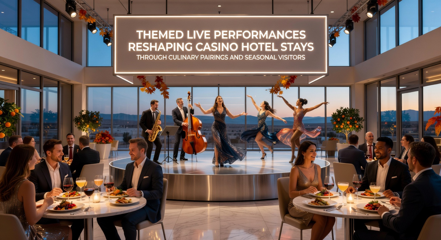 Guests enjoying a themed dining experience paired with a live casino performance under seasonal lighting